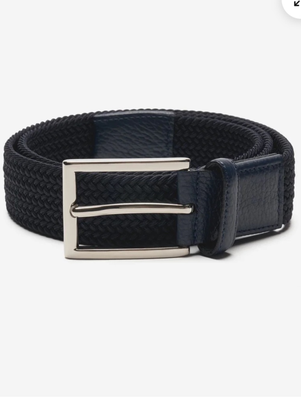 JACK ERWIN Lafayette
Woven Braided Elastic Belt in Navy Blue. $110. Size 32